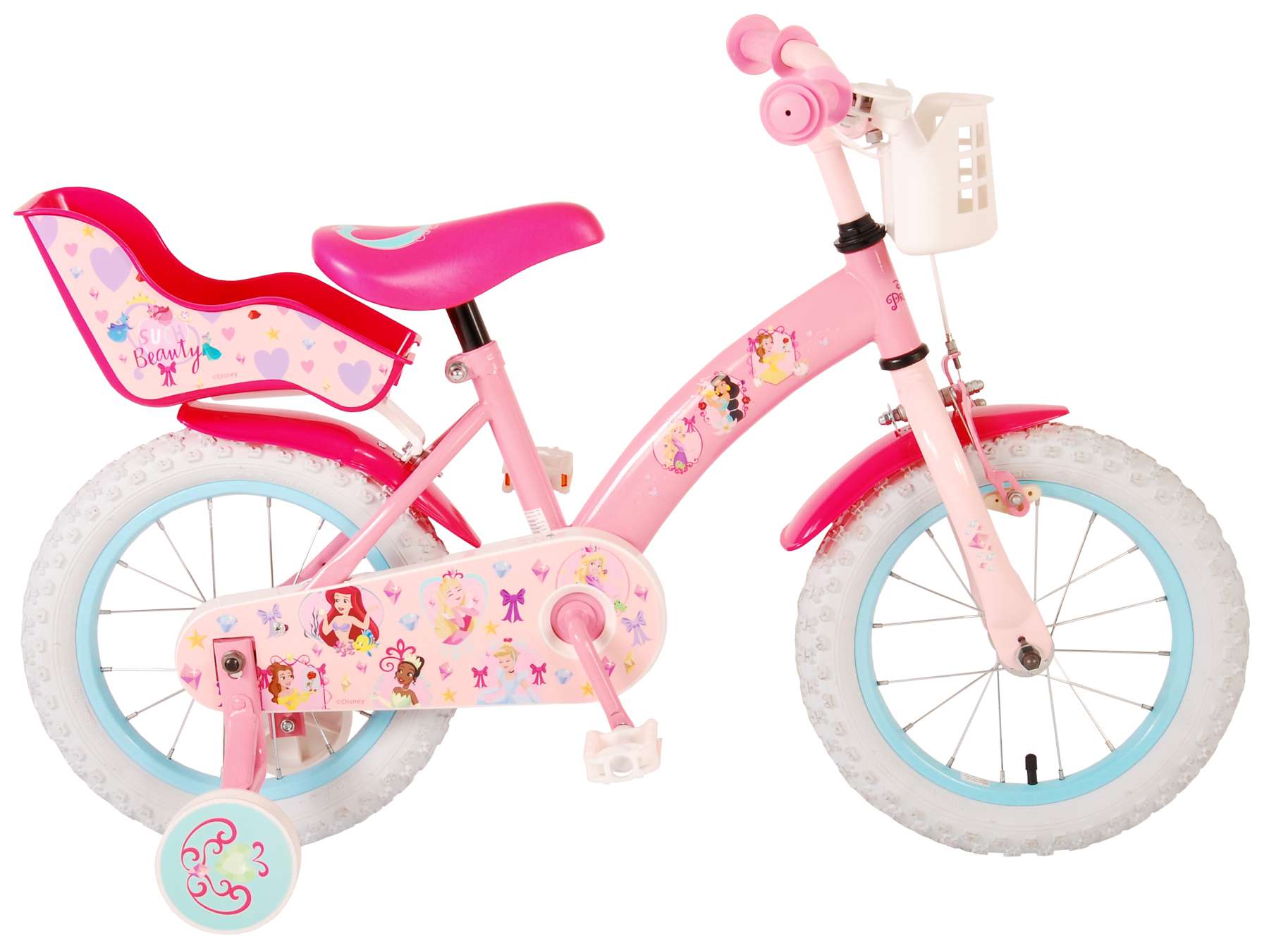 Vélo 12 Fille Licence Minnie pour enfant de 3 à 5 ans avec stabilisateurs à  molettes - 1 frein
