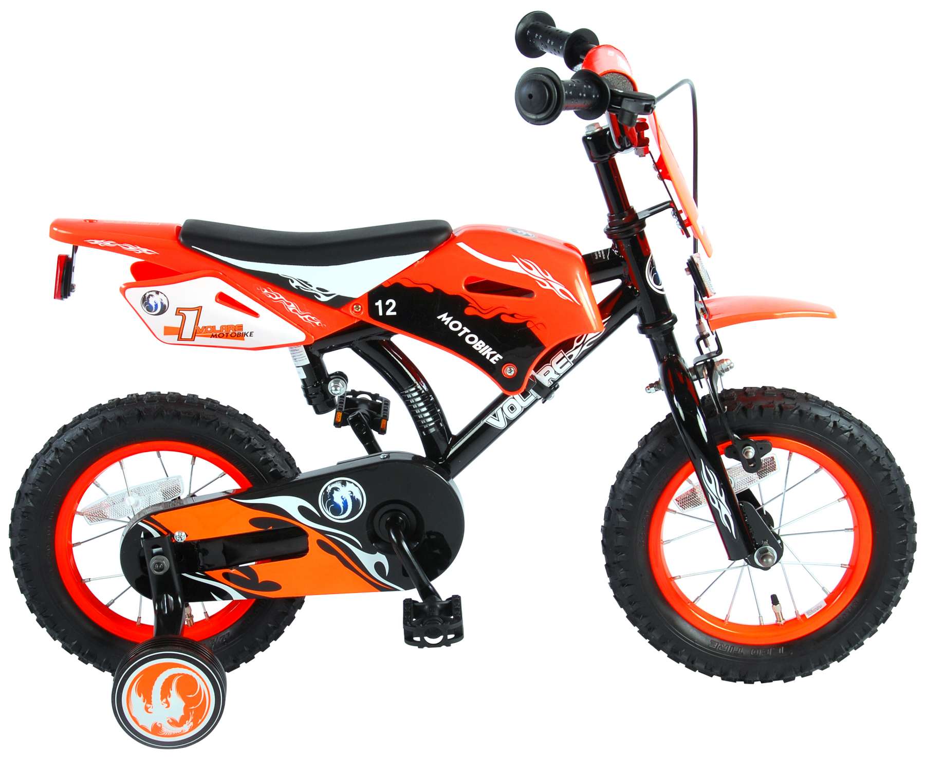 Jongensfietsen :: 12 inch :: Volare Motorbike Kinderfiets - Jongens - 12 inch - Oranje - 95% afgemonteerd - Funfanix